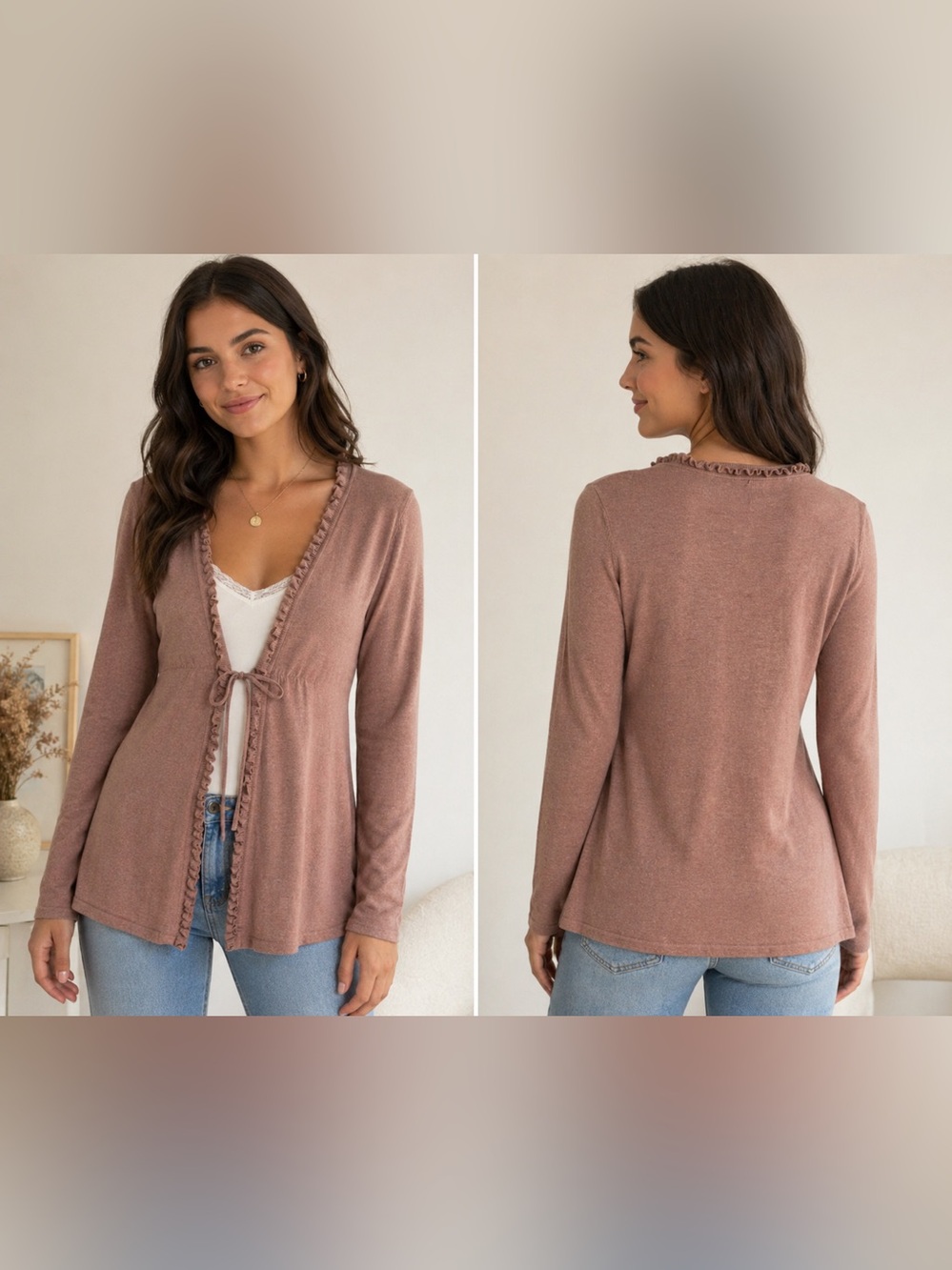 RED Women’s Ruffle-Trim Tie-Front Cardigan - Size L